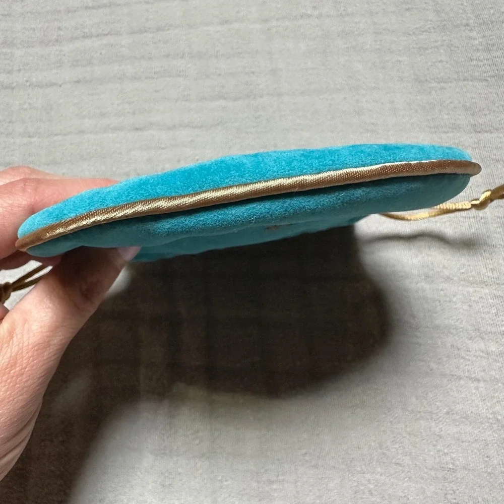 Rustic Cuff Velvet Jewelry Bag Pouch Drawsting Teal and Gold 5.5 x 5